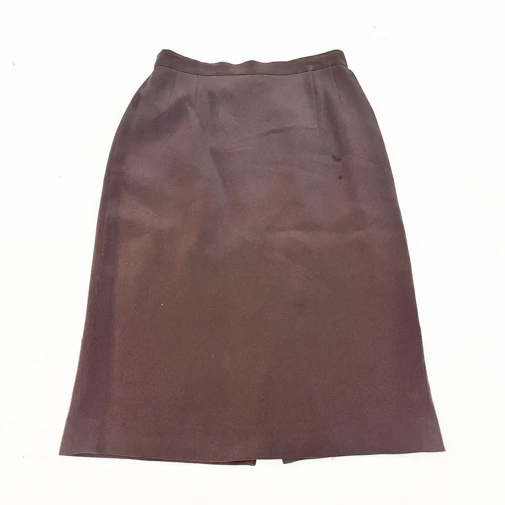 Giorgio Armani Le Collezioni Brown Pencil Skirt Back Slit Wool/Silk Size 4